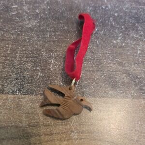 Christmas Tree Ornament Bird Dove Wood Ribbon Miniature Mini Carved Holiday 1.5"